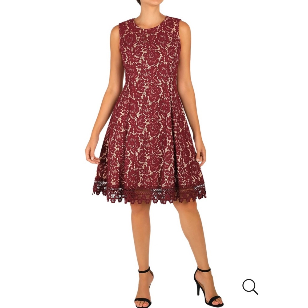 Donna Ricco Lace pattern A-Line Dress size 10
Burgundy And nude - Picture 5 of 12